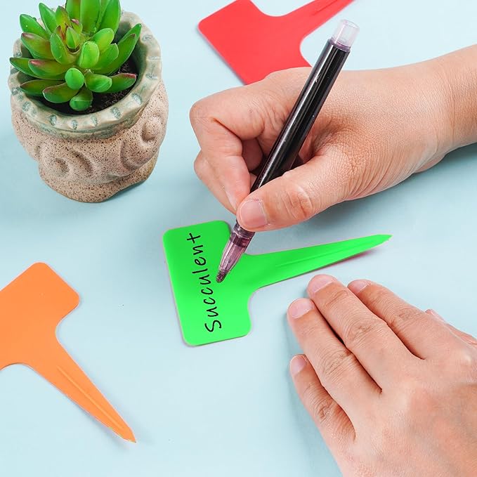 HOVEOX 300 Pieces 10 Color Plastic Plant Tags T-Type Plant Label Nursery Garden Labels Stakes for Garden Assorted Colors (300)