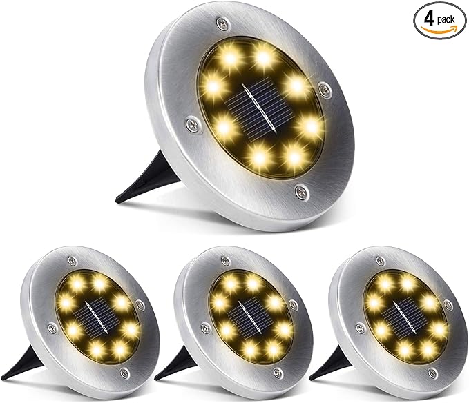 Aogist Solar Ground Lights, LED Garden Disk Lights In-Ground Outdoor Landscape Lighting for Lawn Patio Pathway Yard Deck Walkway (Warm White, 4 Pack)