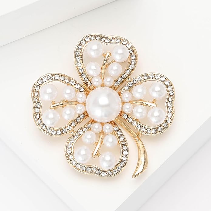 St.Patrick's Day Brooches for Women Dainty Crystal Four Leaf Lapel Pin Shamrock Hat Brooch Pins Irish Enamel Brooches Irish Holiday Costume Accessory Jewelry