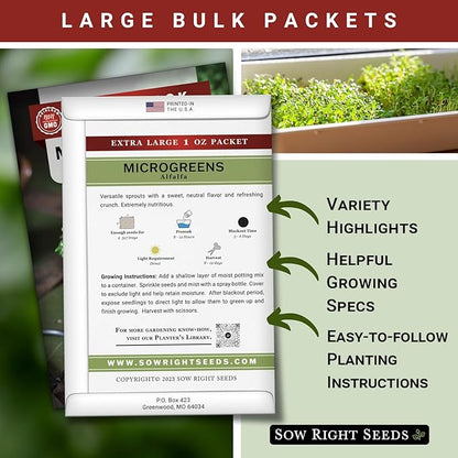 Sow Right Seeds - Bulk Alfalfa Seeds for Planting - 1 Ounce, 11000 Seeds - Non-GMO Heirloom Jumbo Pack with Instructions to Plant a Home Herb Garden - Grow Loads of Alfalfa Microgreens