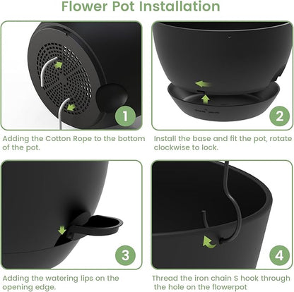 3 Pack 10 Hanging Flower Pots with Chains Self Watering Plastic Planters for Indoor Outdoor Plants, Sturdy Triangular Iron Chain Design for Garden PorchPlastic Hanging Flower pots (3, Black)