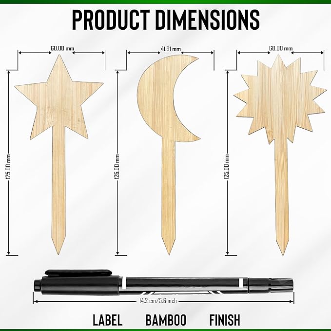 Celestial Bamboo Plant Labels 60Pcs Plant Tags Plants Outdoor Garden Markers Vegetable Seedling Label Plant Name Sign Indoor Waterproof with Bonus a Pen（4 * 2.4 Inch） -20 Sun -20 Star -20 Moon