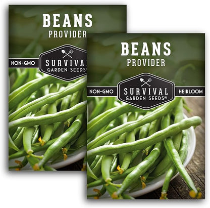 Survival Garden Seeds - Provider Bush Bean Seed for Planting - 2 Packs with Instructions to Plant and Grow Stringless Green Beans in Your Home Vegetable Garden - Non-GMO Heirloom Variety