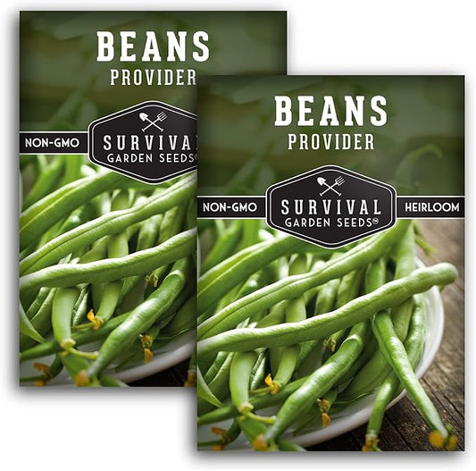 Survival Garden Seeds - Provider Bush Bean Seed for Planting - 2 Packs with Instructions to Plant and Grow Stringless Green Beans in Your Home Vegetable Garden - Non-GMO Heirloom Variety