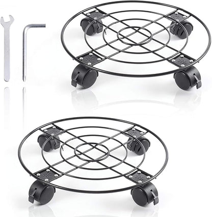 2Pack Plant Caddy with Wheels Heavy Duty Metal Iron, 13'' Black Capable of Bearing 164 LBS, Plant Stand with 360° Lockable Wheels for Plant Pots, indoor outdoor garden planter