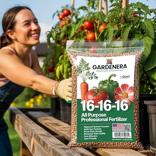 Gardenera 16-16-16 Premium All Purpose Professional Fertilizer - Lawn, Flower, Tree, Shrub & Vegetable Fertilizer (8 OZ)
