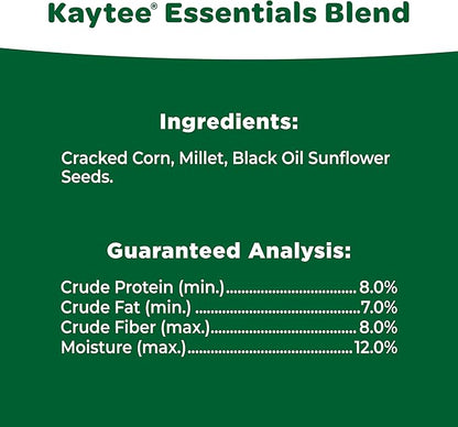 Kaytee Essentials Blend with Black Oil Sunflower, Cracked Corn and Millet, Wild Bird Food Seed for Cardinals, Jays, Finches, Chickadees, Nuthatches, Woodpeckers, Grosbeaks, Juncos, 9.5 Pounds