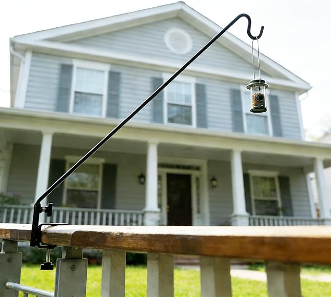 ERYTLLY Heavy Duty Deck Hook, Extensible and Adjustable Deck Hook with 2" Non Slip Horizontal Clamp for Hanging Bird Feeder, Plants, Suet Baskets,Wind Chimes,Lanterns and More