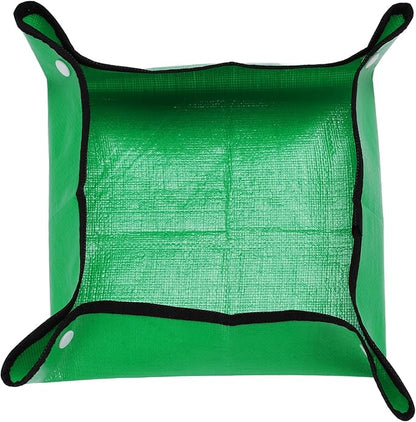 HARFINGTON Repotting Mat 13" x 13" PE Cloth Waterproof Plant Repotting Mat Foldable Portable Gardening Potting Tray with Plastic Buckle for Indoor Plant Change Soil Watering, Green