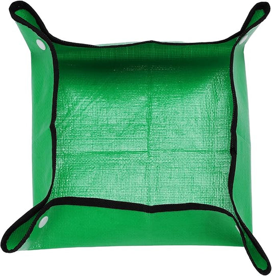 HARFINGTON Repotting Mat 13" x 13" PE Cloth Waterproof Plant Repotting Mat Foldable Portable Gardening Potting Tray with Plastic Buckle for Indoor Plant Change Soil Watering, Green