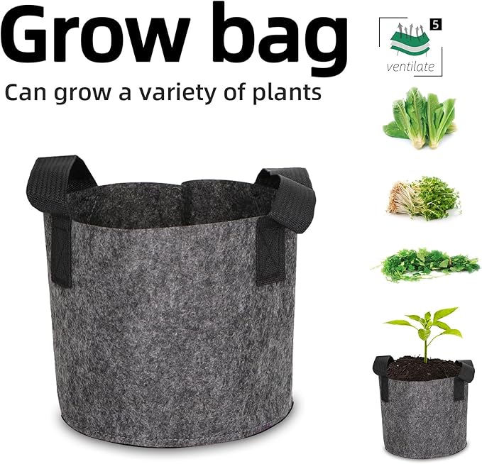 Grow Bags,Growing Pot Bags Garden Grow Bag Indoor Outdoor Fabric Aeration Plant Pot Container Flower Vegetable Pouch (Dark Gray,5 Gallon)