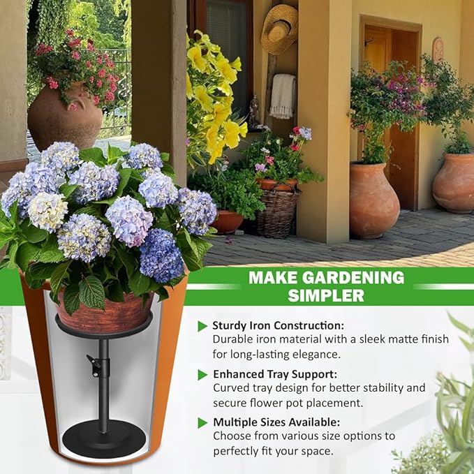 Adjustable Pure Iron Planter Inserts, 7-25” Plant Risers for Inside Pots, Planter Fillers for Large Pots, Indoor & Outdoor Insert with 8-10” Top & 6-10” Base
