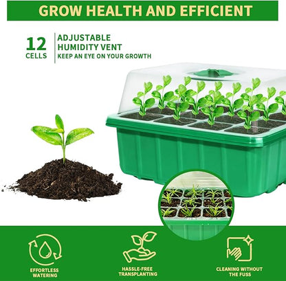 60-Cell Seed Starter Tray, 5 Pack – Cells Plant Grow Kit with Humidity-Vented Domes and Base for Organic Seed Germination, Ideal Plant Starter Kit with Labels & Transplant Tools