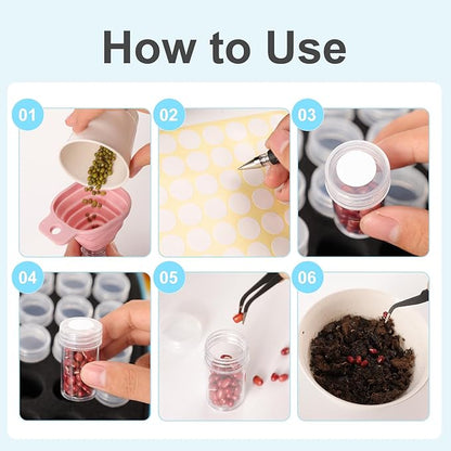 Seed Storage Organizer, Seed Storage Container with 120 Slot, Sturdy Seed Organizer Storage Box with Zipper Bag Label Stickers, 120 Plastic Bottles, Funnel, 2 Tweezers, for Flower Plants Garden