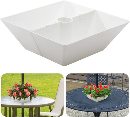 EBaokuup Umbrella Planter-Patio Table Flower Pot with Umbrella Hole-White Square Planter Pots for Indoor Outdoor Patio Table Garden Home Plants