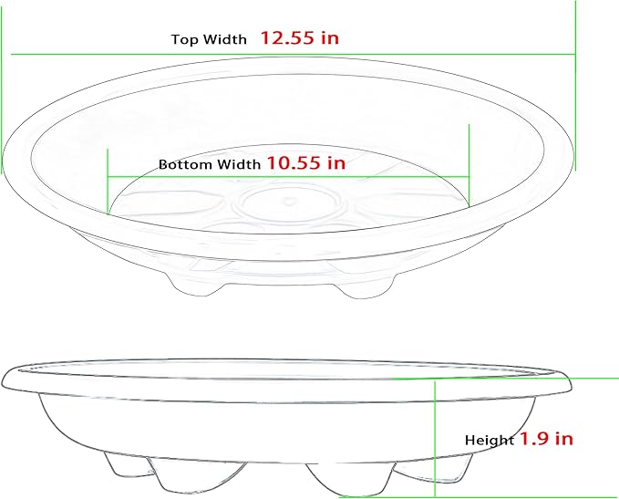 6 Pack of Plant Saucer 12 inch, Large Heavy Duty Plastic Bird Bath Bowl, Plant Drip Trays for Indoors Outdoor, Plant Water Tray for Planters, Red