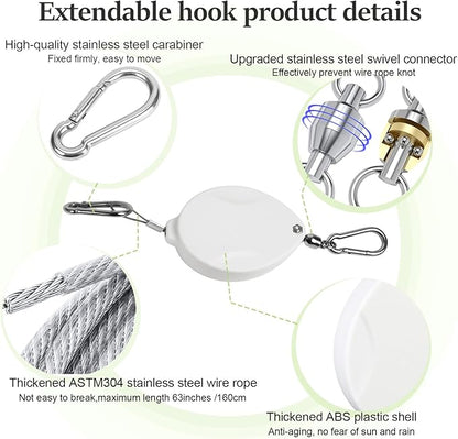 3 Pcs Upgraded Heavy Duty Retractable Plant Hanger,Plant Pulleys for Hanging Plants,Easy to Raise and Lower,Auto Lock,Adjustable Hook for Garden Baskets Pots,Birds Feeder and Grow Lights,White