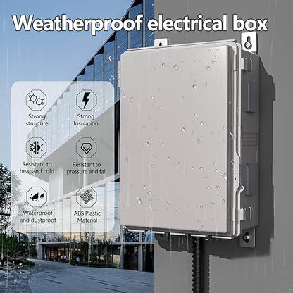 Electrical Junction Box, Ventilated Design, Cable Grommets, Indoor/Outdoor Use with Mounting Panel & Hinged Cover. Waterproof IP 65. (Grey Cover, 17.7"x13.7"x7.9")