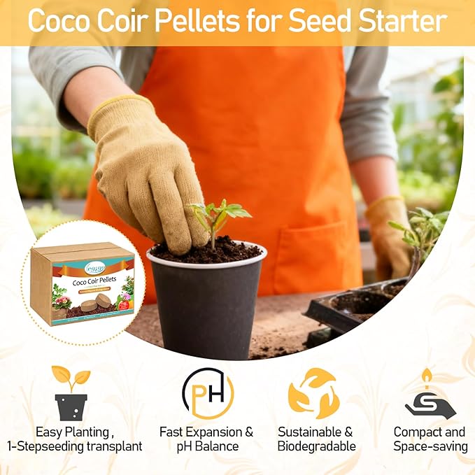 Legigo 100 PCS 50mm Coco Coir Pellets Potting Soil Mix- Compressed Coconut Coir Discs Seed Starting Soil Pellets, Coco Peat Soil Pods for Indoor & Outdoor Plants, Gardening Herbs Bonsai and Vegetables