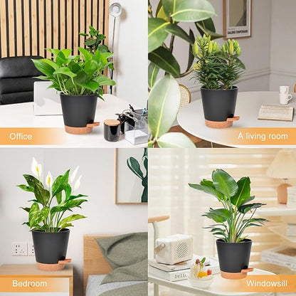 Planters for Indoor Plants 7/6.5/6/5.5/5 Inch, Self Watering Flower Pots with Drainage Holes and Saucers 5 Pack Plastic Pots for Plants, Succulents, Herbs, Cactus, Flower, Black