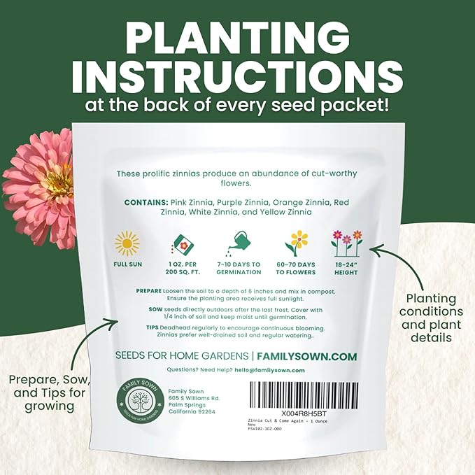 Zinnia ‘Cut and Come Again’ – 4,000 Seeds for Planting – 1 Ounce Pouch