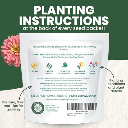 Zinnia ‘Cut and Come Again’ – 4,000 Seeds for Planting – 1 Ounce Pouch