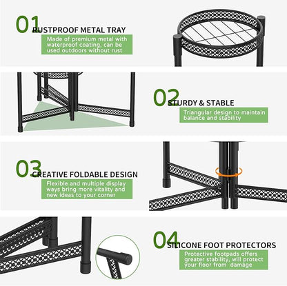 iDavosic.ly Plant Stand Indoor Outdoor, 5 Tier Corner Metal Flower Display Holder Shelf, Easy Assembly Folding Tall Orchid Rack for Patio Balcony Porch Garden Living Room House, Wrought Iron - Modern Black