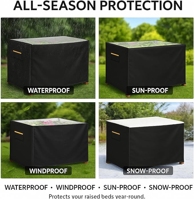 Outdoor Raised Garden Bed Winter Cover 48" L x 24" W x 30" H, Heavy-Duty 600D Oxford Fabric Waterproof Insulated with Transparent PVC Top for All-Weather Elevated Wood Planter Box