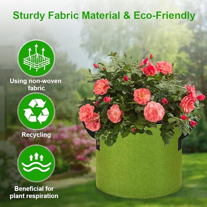 5 Gallon Grow Bags, 12 Pack Multicolor Fabric Plant Pot Bag with Handles Plant Grow Bags for Flowers, Fruits and Vegetables ﻿ (Green+Purple+Black)