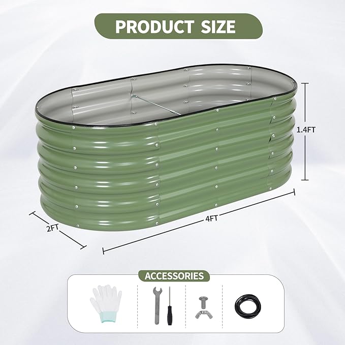 Galvanized Raised Garden Bed Outdoor- 2 Pcs Raised Beds for Gardening| Metal Planter Box, Steel Raised Garden Bed Kit with Gloves for Vegetables, Flower, Herbs (4x2x1.4FT, Green)
