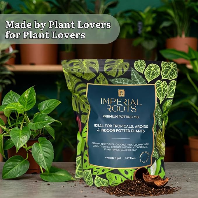 Premium Indoor Plant Potting Mix (4qt) – Peat-Free, Well-Draining Soilless Blend for Aroids & Tropical Houseplants with Coco Coir, Biochar & Pumice