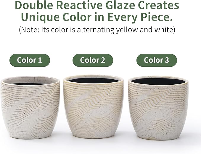4+5.75 Inch Ceramic Planter Set of 2 with Drainage Hole and Saucer for Plants, Indoor-Outdoor Large Round Succulent Orchid Flower Pot -Reactive Color, Inner-pots not Larger Than 5 Inch