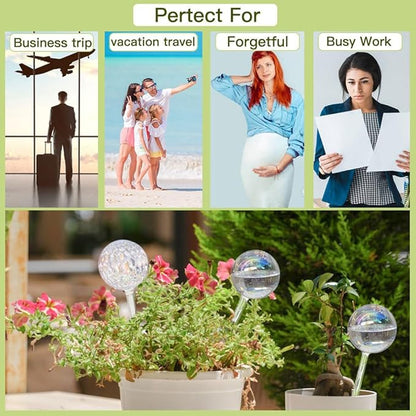 17 Oz 2 Weeks Glass Plant Watering Globes Large for Indoor Outdoor Potted Plants Self Watering Planter Insert Bulbs Water Plants While Away Vacation Devices (Iridescent Large 2-Pack)
