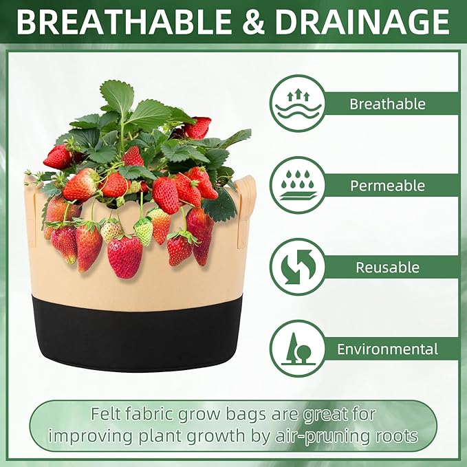 12 Pack 5 Gallon Grow Bags Colorful Fabric Plant Pots with Handles 5 Gal Garden Grow Bags Fabric Grow Pots Plant Growing Bags Vegetable Planting Bags for Garden and Outdoor (5 Gallon)