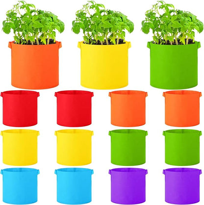 12 Pcs Multicolor Plant Grow Bags Large Grow Bags Fabric Planter Thickened Non Woven Fabric Pots with Handles for Indoor Outdoor Garden Planting Seeds Flower, 6 Colors (7 Gallon)