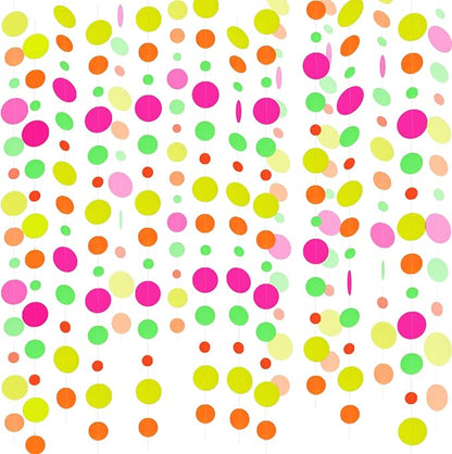 108feet Paper UV Round Dot Neon Garland Blacklight Reactive Glow in The Dark Party Supplies Streamers Glow Fluorescent Hanging Circle Dots Banners for Wedding Birthday Neon Party Decorations