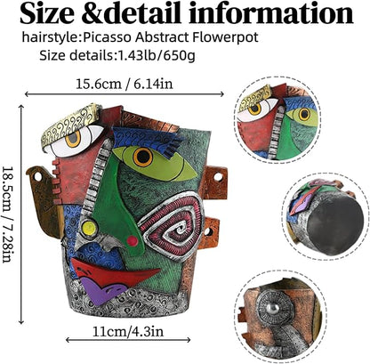 Picasso Abstract Face Flower Pot,Unique Resin Crafted Planter with Drainage Holes,Interesting Colorful Planter with Human face,for Indoor and Outdoor Botanical Home décor (Frown)