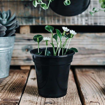25 Packs 4 5 6 Inch Nursery Pots Round Flower Pots Decorative Plastic Pots for Plants with Drainage Hole Seed Starting Pots for Seeding, Succulent(4 Inch, Black)
