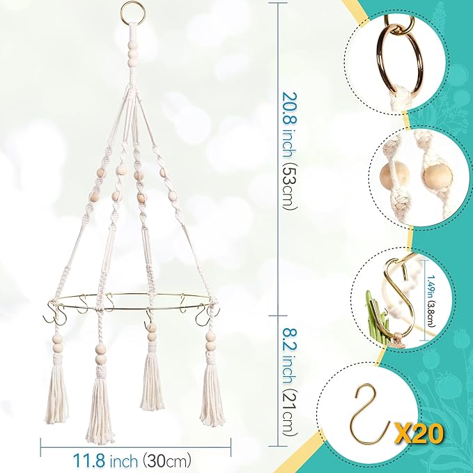 Herb Drying Rack with Decorative Tassels, 2-Pack Includes 20 Golden Hooks, 25 Gift Tags & 32ft Jute Twine - Hanging Herb Dryer for Kitchen, Garden, Home Decor