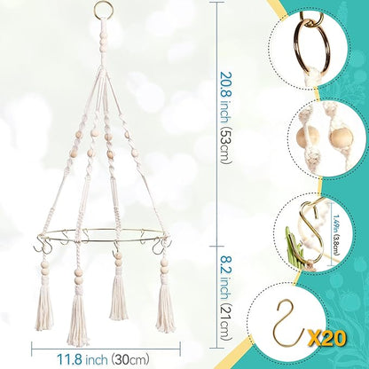 Herb Drying Rack with Decorative Tassels, 2-Pack Includes 20 Golden Hooks, 25 Gift Tags & 32ft Jute Twine - Hanging Herb Dryer for Kitchen, Garden, Home Decor
