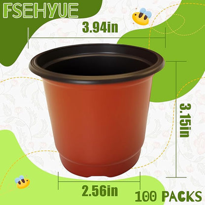 100 Packs 4" Plant Nursery Pots Plastic Seedling Starter pot Flower Planter Container Seed Grow Pot with Drainage Hole for Indoor Outdoor Garden Suitable for Succulent Seedling Cutting Transplanting