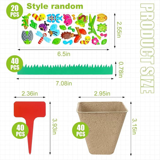 40 Set Garden Paper Pot Craft Kit, Seed Starter Pots with Adhesive Foam Stickers and Pot Labels, Seed Starter Pots for Kids Spring Summer Early Graduation DIY Crafts