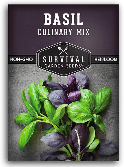 Basil Seeds Mix for Planting - Culinary Genovese Italian, Lemon, Lime, Opal & Thai Basil Seed Blend - Heirloom Non-GMO Kitchen Garden Herbs - Survival Garden Seeds (1 Pack)