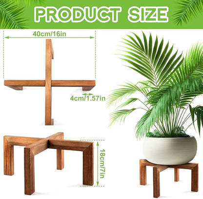 Wenqik 2 Pack 16 Inch Wood Plant Stand Wooden Plant Pot Holder Mid Century Rattan Flower Boho Rustic Stool Holder for Indoor Gardening Patio, Fit 8-18 Inch Pot (Wood Color)