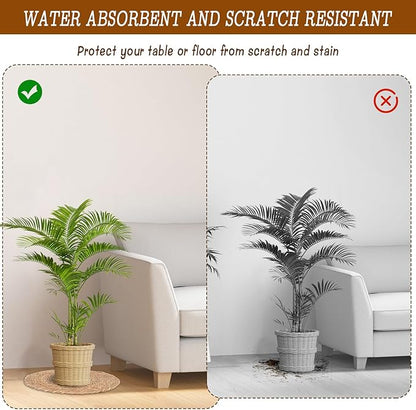6 Pack 14 Inch Large Woven Plant Coasters for Floor, Natural Seagrass Plant Mats for Indoor House Plants, Thick Round Flower Pot Pads for Carpet & Hardwood Protection, Boho Farmhouse Decor