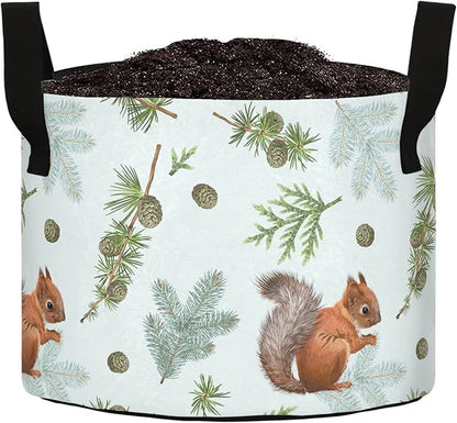 3 Gallon Spring Pine Branch Squirrel Breathable Grow Bag Thickened Plant Pot Containers Bag with Handles for Garden Potato Tomato Flowers Fruits Vegetables