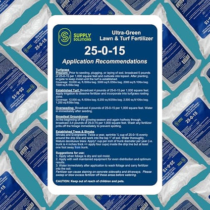 Supply Solutions 25-0-15 Ultra Green Lawn and Turf Fertilizer - 16% Slow Release Nitrogen - Promotes Lush, Green Lawns and Strong Root Growth, Reduces Mowing Frequency (50 Pounds)