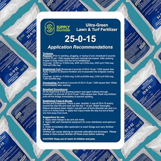 Supply Solutions 25-0-15 Ultra Green Lawn and Turf Fertilizer - 16% Slow Release Nitrogen - Promotes Lush, Green Lawns and Strong Root Growth, Reduces Mowing Frequency (50 Pounds)