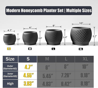 Plant Pots, Modern 3D Printed Honeycomb Planters for Indoor Plants, 4.7 Inch Matte Black Decorative Flower Pot for Office Desktop, Bookshelf & Home Decor, Lightweight & Durable.