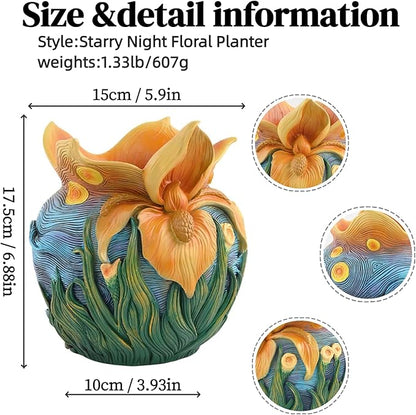 Starry Night Floral Planter, Unique and Interesting Abstract Art Flower pots, Vibrant Colors, Perfect for Home/Garden Artistic Decoration (Flowers)